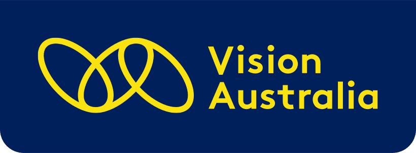 Vision Australia logo with yellow intertwined design.